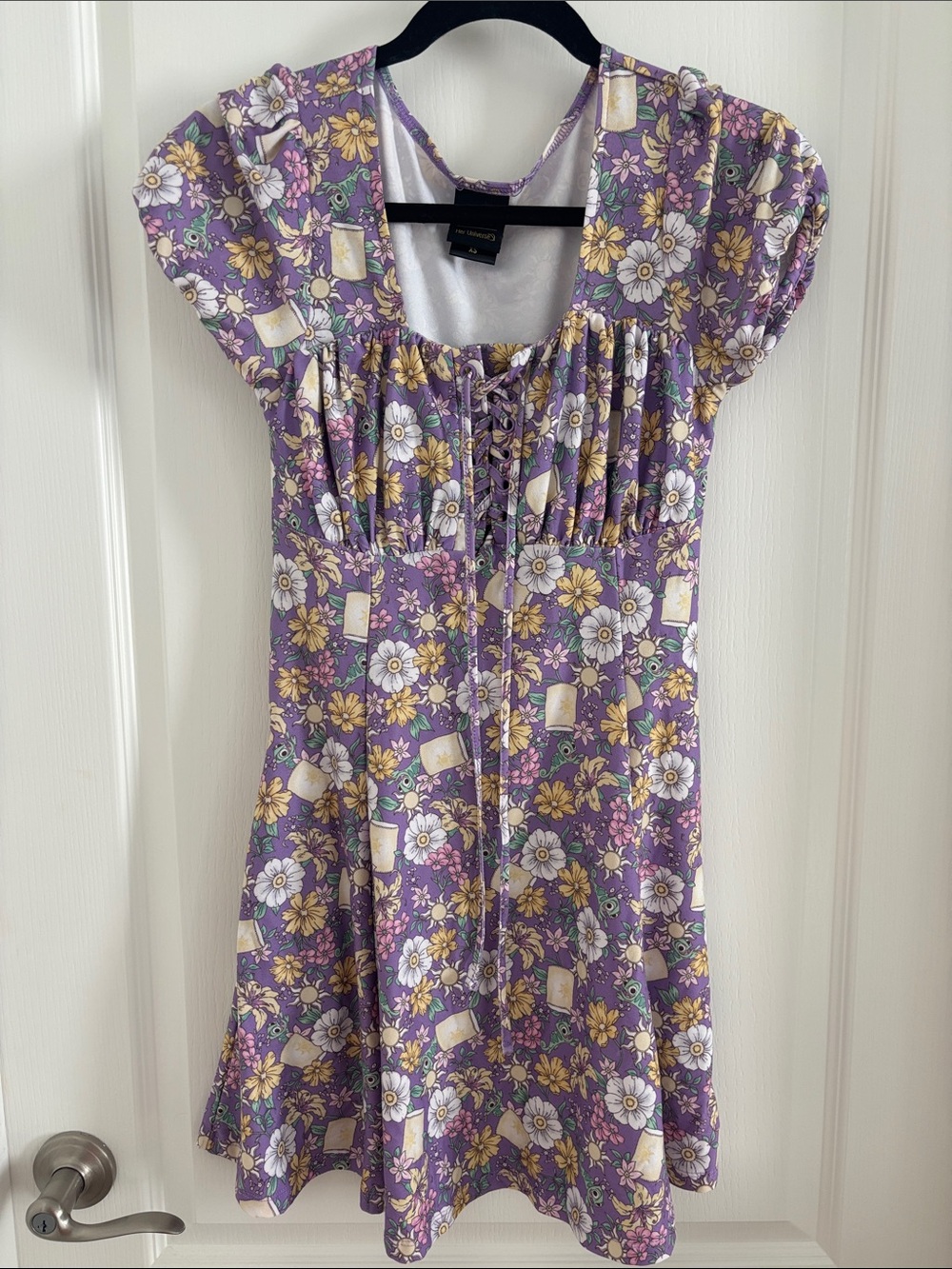 Her Universe Purple Floral Lace-Up Women’s Dress with pockets